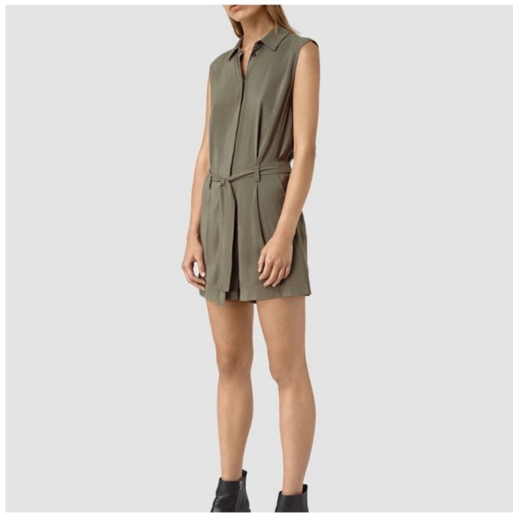 Allsaints Romper Womens 2 Nila Playsuit Green Belted Summer Festival Lightweight